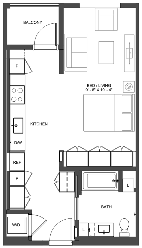 Floor plan for studio, 1 bath, 550 sqft